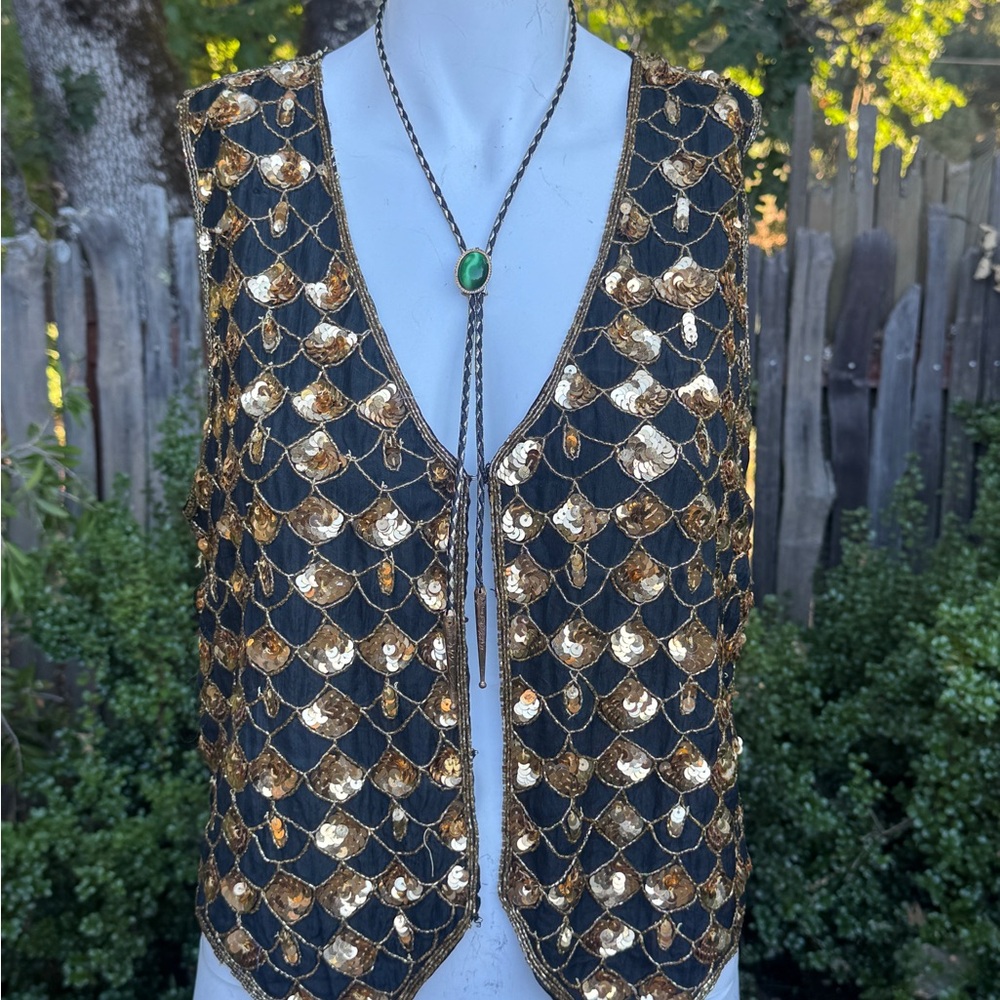 Vintage Gold and Black Sequin Vest
